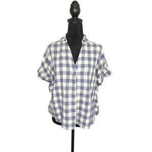 Madewell‎ Courier Button Back Cotton Top Blue White Buffalo Check  Xsmall